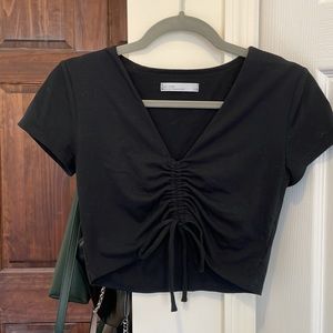 Oak + Fort Black Drawstring Crop Top